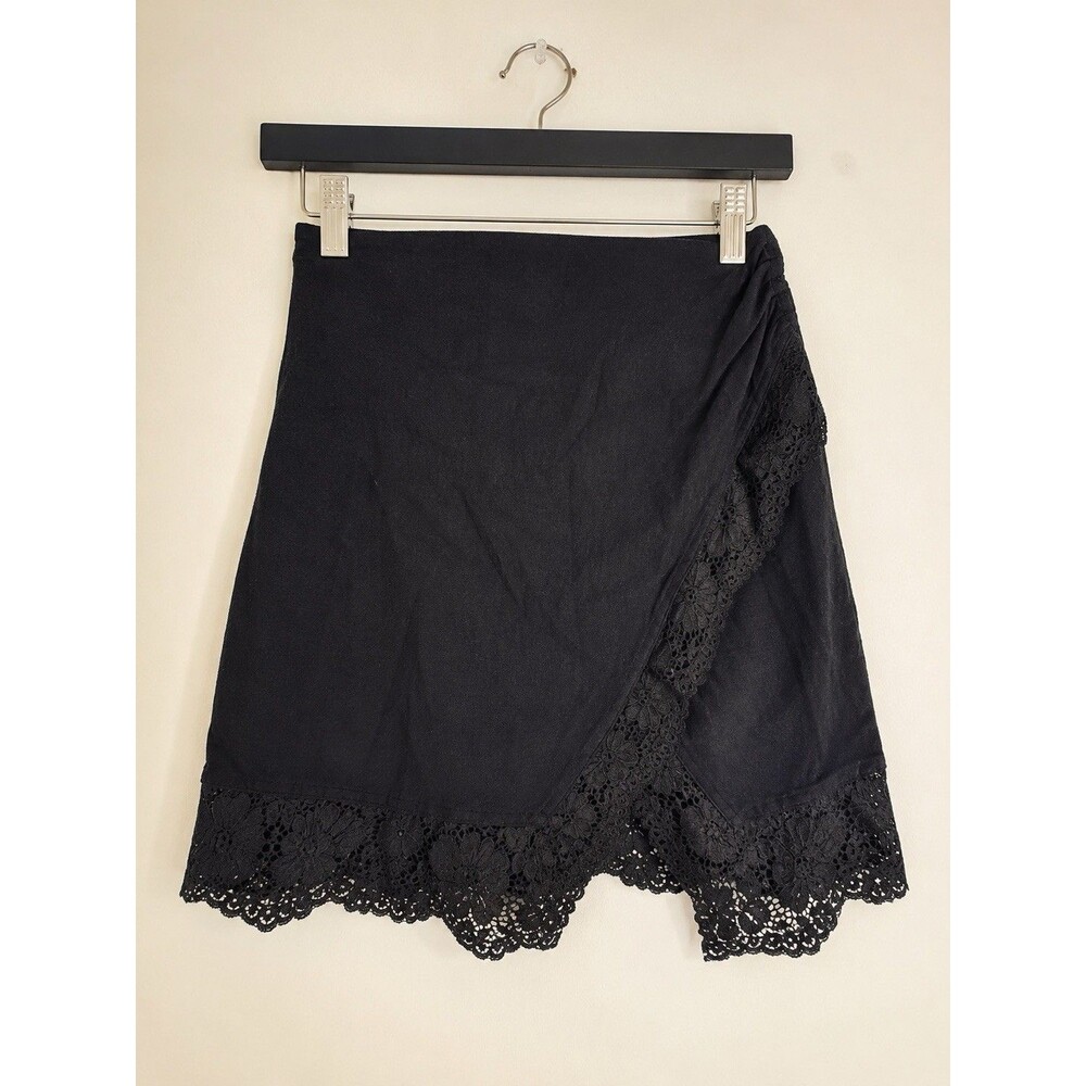 Free People Black Lace Trim Mini Skirt Women’s Small Boho Pull On